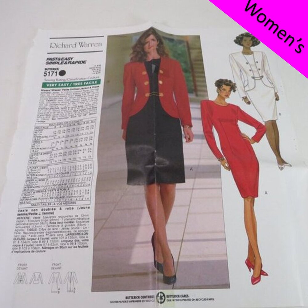 butterick 5171 sewing pattern EASY dress, jacket UNCUT